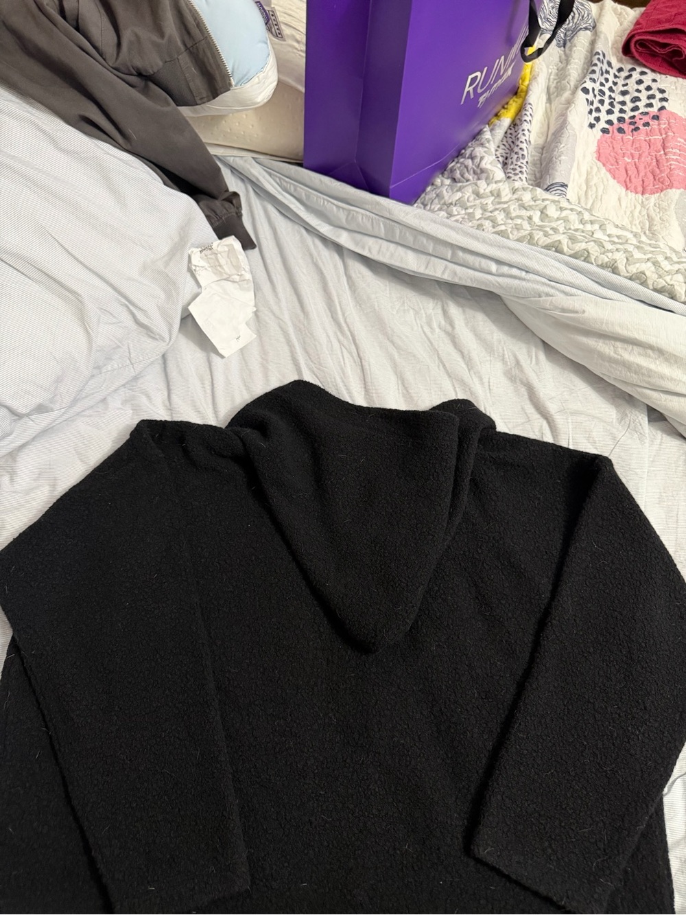 Eileen Fisher Black Recycled Wool Blend Hooded Jacket Size Medium
